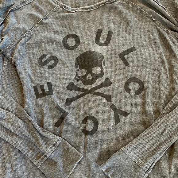 Soul Cycle cotton modal skull cross bones long sleeve distressed thermal - Picture 2 of 6